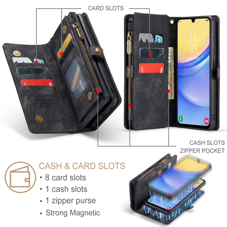 For Samsung Galaxy A15 5G CaseMe 008 Multifunctional Zipper Wallet Leather Phone Case with Lanyard(Black) - free shipping - PMC Jewellery - Order now!