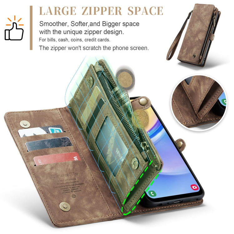 For Samsung Galaxy A15 5G CaseMe 008 Multifunctional Zipper Wallet Leather Phone Case with Lanyard(Brown) - free shipping - PMC Jewellery - Order now!