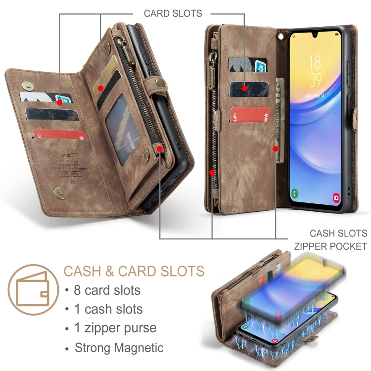 For Samsung Galaxy A15 5G CaseMe 008 Multifunctional Zipper Wallet Leather Phone Case with Lanyard(Brown) - free shipping - PMC Jewellery - Order now!