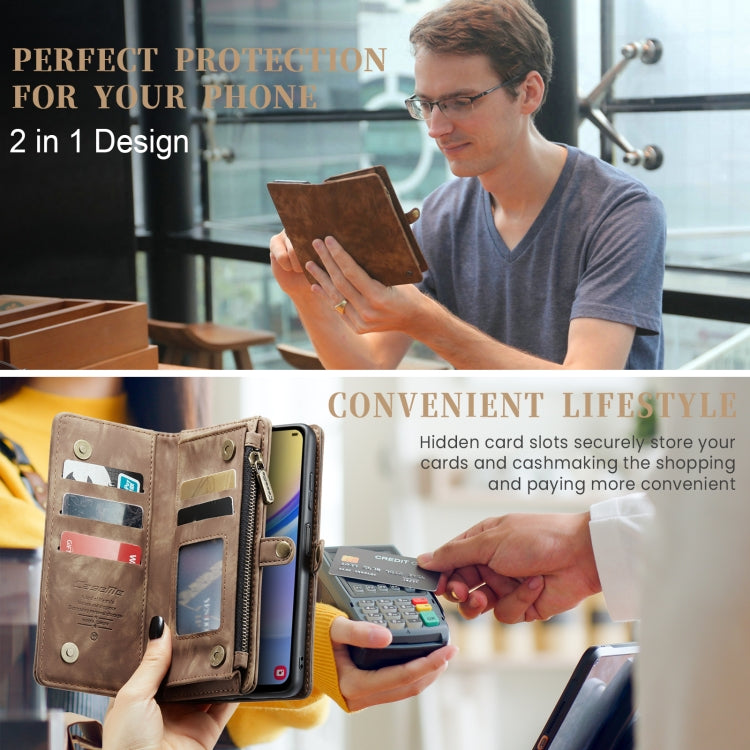 For Samsung Galaxy A15 5G CaseMe 008 Multifunctional Zipper Wallet Leather Phone Case with Lanyard(Brown) - free shipping - PMC Jewellery - Order now!