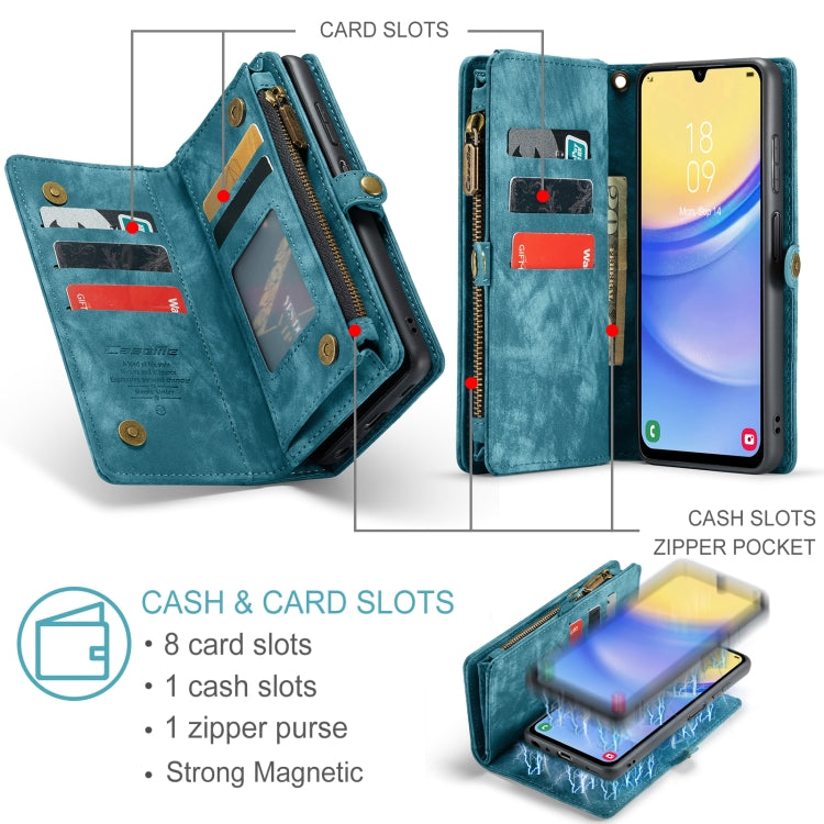 For Samsung Galaxy A15 5G CaseMe 008 Multifunctional Zipper Wallet Leather Phone Case with Lanyard(Blue) - free shipping - PMC Jewellery - Order now!