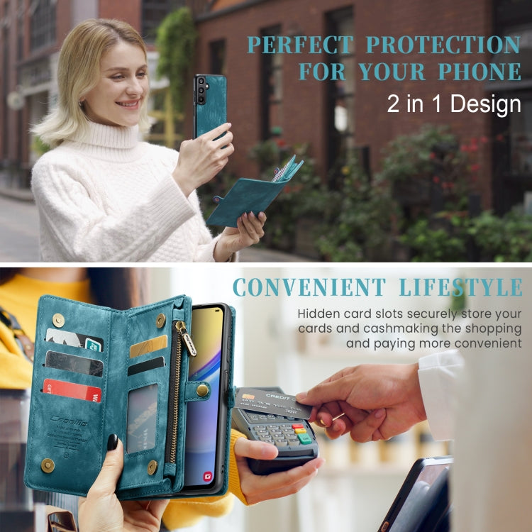 For Samsung Galaxy A15 5G CaseMe 008 Multifunctional Zipper Wallet Leather Phone Case with Lanyard(Blue) - free shipping - PMC Jewellery - Order now!