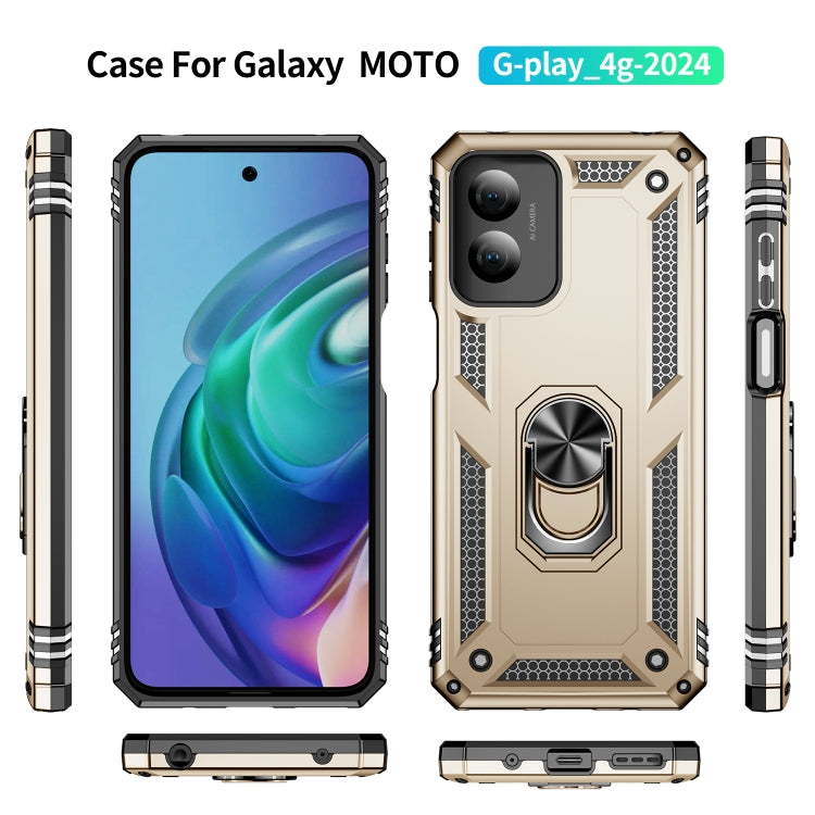For Motorola Moto G Play 4G 2024 Shockproof TPU + PC Phone Case with Holder(Gold) - Motorola Cases by PMC Jewellery | Online Shopping South Africa | PMC Jewellery | Buy Now Pay Later Mobicred