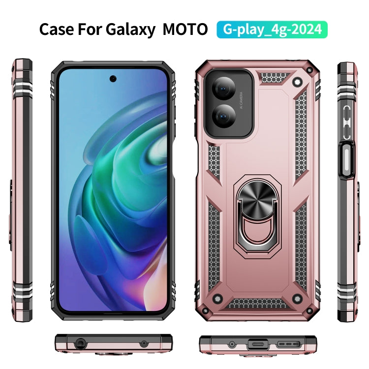 For Motorola Moto G Play 4G 2024 Shockproof TPU + PC Phone Case with Holder(Rose Gold) - Motorola Cases by PMC Jewellery | Online Shopping South Africa | PMC Jewellery | Buy Now Pay Later Mobicred