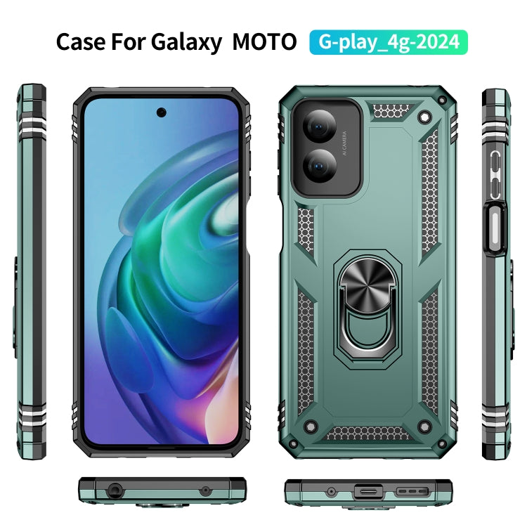 For Motorola Moto G Play 4G 2024 Shockproof TPU + PC Phone Case with Holder(Dark Green) - Motorola Cases by PMC Jewellery | Online Shopping South Africa | PMC Jewellery | Buy Now Pay Later Mobicred