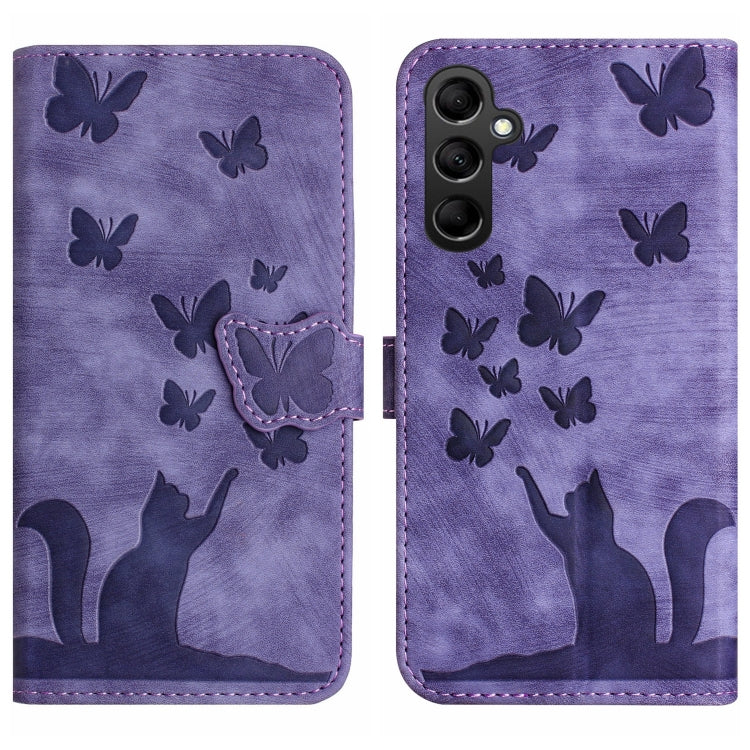 For Samsung Galaxy A15 Butterfly Cat Embossing Flip Leather Phone Case(Purple) - Galaxy Phone Cases by PMC TechLife | Online Shopping South Africa | PMC TechLife