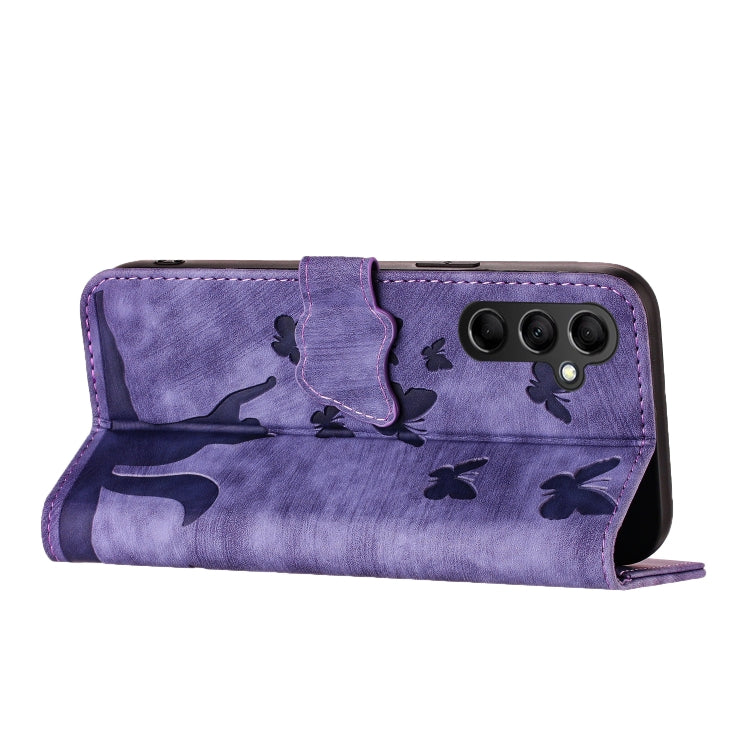 For Samsung Galaxy A15 Butterfly Cat Embossing Flip Leather Phone Case(Purple) - Galaxy Phone Cases by PMC TechLife | Online Shopping South Africa | PMC TechLife