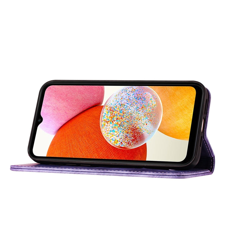 For Samsung Galaxy A15 Butterfly Cat Embossing Flip Leather Phone Case(Purple) - Galaxy Phone Cases by PMC TechLife | Online Shopping South Africa | PMC TechLife