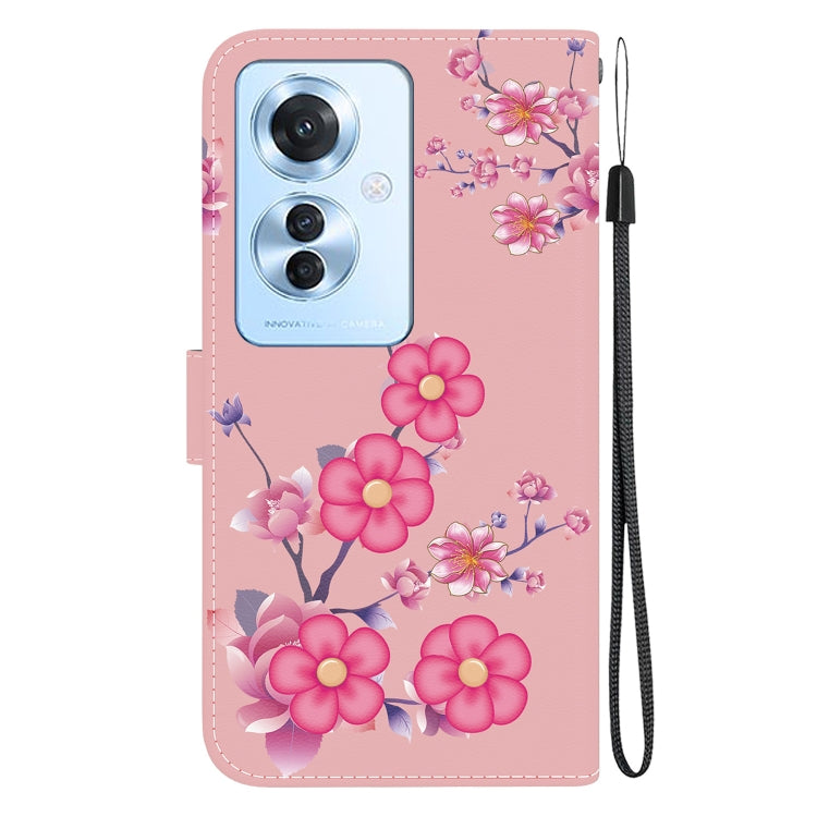 For OPPO Reno11 F Global Crystal Texture Colored Drawing Leather Phone Case(Cherry Blossoms) - Reno11 F Cases by PMC TechLife | Online Shopping South Africa | PMC TechLife | Buy Now Pay Later Mobicred