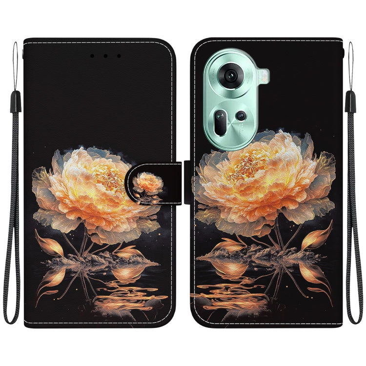 For OPPO Reno11 Global Crystal Texture Colored Drawing Leather Phone Case(Gold Peony) - Reno11 Cases by PMC TechLife | Online Shopping South Africa | PMC TechLife | Buy Now Pay Later Mobicred