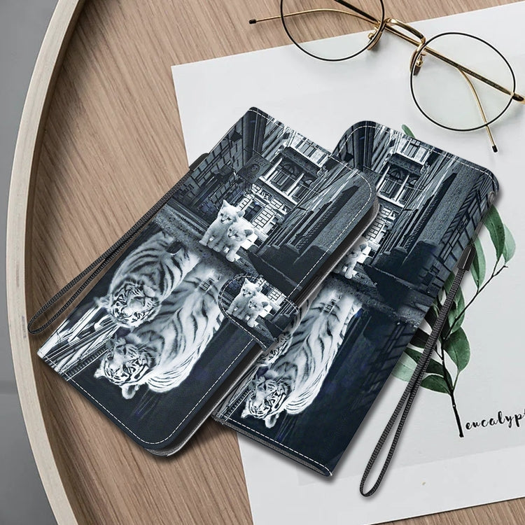 For OPPO Reno11 Pro 5G Global Crystal Texture Colored Drawing Leather Phone Case(Cat Tiger Reflection) - Reno11 Pro Cases by PMC TechLife | Online Shopping South Africa | PMC TechLife | Buy Now Pay Later Mobicred