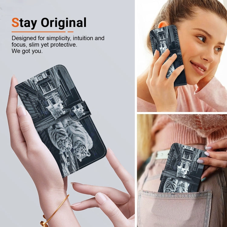 For OPPO Reno11 Pro 5G Global Crystal Texture Colored Drawing Leather Phone Case(Cat Tiger Reflection) - Reno11 Pro Cases by PMC TechLife | Online Shopping South Africa | PMC TechLife | Buy Now Pay Later Mobicred