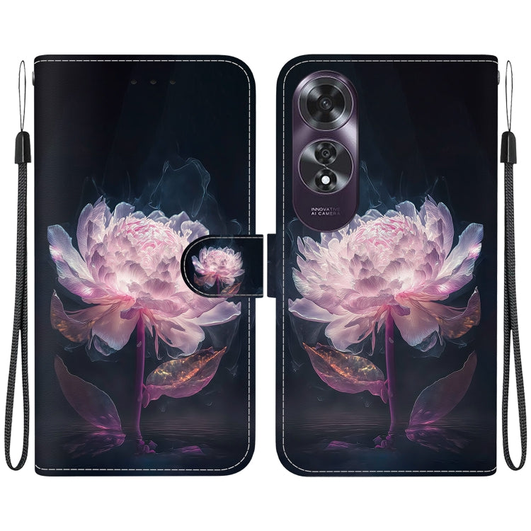 For OPPO A60 4G Crystal Texture Colored Drawing Leather Phone Case(Purple Peony) - OPPO Cases by PMC TechLife | Online Shopping South Africa | PMC TechLife | Buy Now Pay Later Mobicred