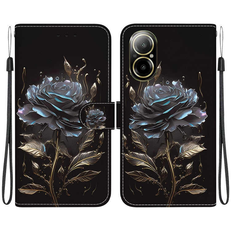 For Realme C67 4G Global Crystal Texture Colored Drawing Leather Phone Case(Black Rose) - C67 Cases by PMC TechLife | Online Shopping South Africa | PMC TechLife | Buy Now Pay Later Mobicred