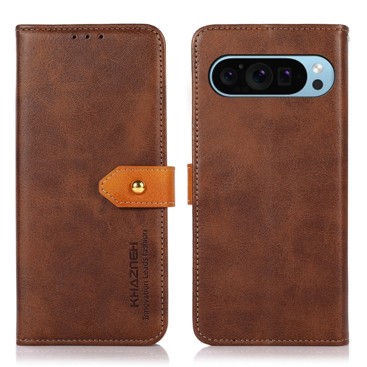 For Google Pixel 9 KHAZNEH Dual-color Cowhide Texture Flip Leather Phone Case(Brown) - Google Cases by PMC TechLife | Online Shopping South Africa | PMC TechLife | Buy Now Pay Later Mobicred