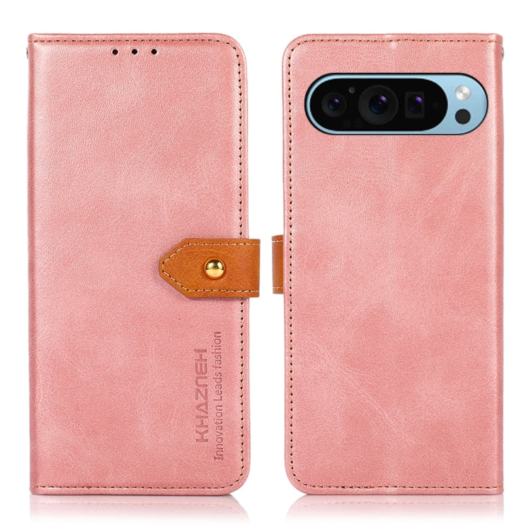 For Google Pixel 9 KHAZNEH Dual-color Cowhide Texture Flip Leather Phone Case(Rose Gold) - Google Cases by PMC TechLife | Online Shopping South Africa | PMC TechLife | Buy Now Pay Later Mobicred