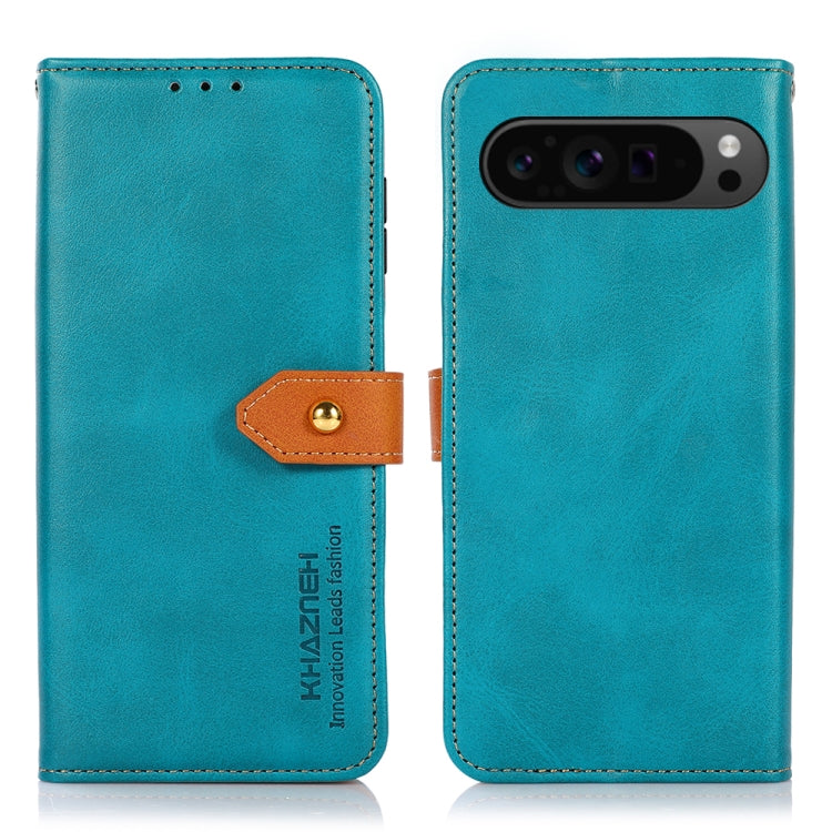 For Google Pixel 9 Pro KHAZNEH Dual-color Cowhide Texture Flip Leather Phone Case(Blue) - Google Cases by PMC TechLife | Online Shopping South Africa | PMC TechLife | Buy Now Pay Later Mobicred