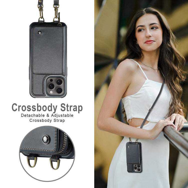 For iPhone 16 Pro Max JEEHOOD C22 Series Zipper Wallet Leather Phone Case with Dual Lanyard(Black) - free shipping - PMC Jewellery - Order now!