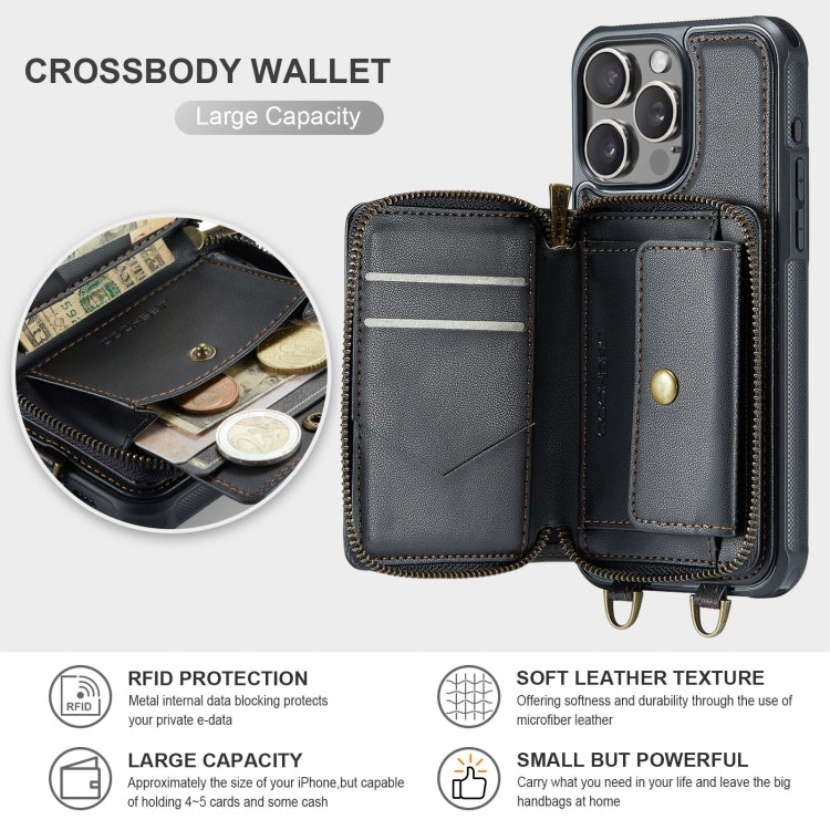 For iPhone 16 Pro Max JEEHOOD C22 Series Zipper Wallet Leather Phone Case with Dual Lanyard(Black) - free shipping - PMC Jewellery - Order now!