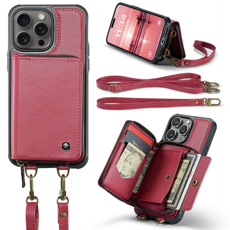 For iPhone 16 Pro Max JEEHOOD C22 Series Zipper Wallet Leather Phone Case with Dual Lanyard(Red) - free shipping - PMC Jewellery - Order now!