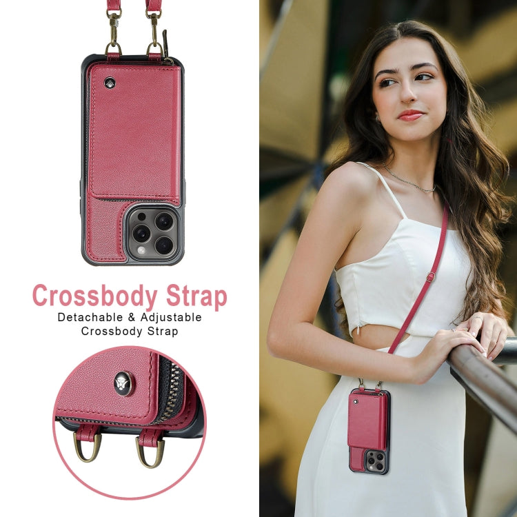 For iPhone 16 Pro Max JEEHOOD C22 Series Zipper Wallet Leather Phone Case with Dual Lanyard(Red) - free shipping - PMC Jewellery - Order now!
