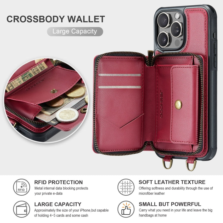 For iPhone 16 Pro Max JEEHOOD C22 Series Zipper Wallet Leather Phone Case with Dual Lanyard(Red) - free shipping - PMC Jewellery - Order now!