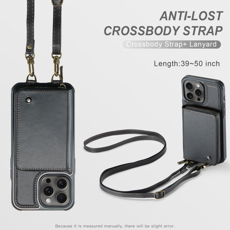 For iPhone 16 Pro JEEHOOD C22 Series Zipper Wallet Leather Phone Case with Dual Lanyard(Black) - free shipping - PMC Jewellery - Order now!