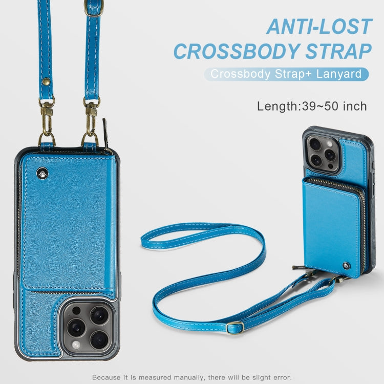 For iPhone 16 Pro JEEHOOD C22 Series Zipper Wallet Leather Phone Case with Dual Lanyard(Blue) - free shipping - PMC Jewellery - Order now!