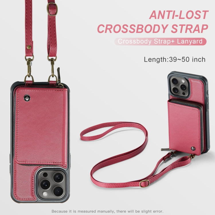 For iPhone 16 Pro JEEHOOD C22 Series Zipper Wallet Leather Phone Case with Dual Lanyard(Red) - free shipping - PMC Jewellery - Order now!
