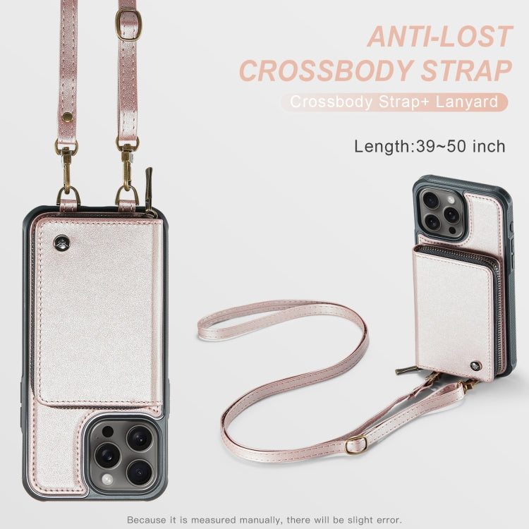 For iPhone 16 Pro JEEHOOD C22 Series Zipper Wallet Leather Phone Case with Dual Lanyard(Rose Gold) - free shipping - PMC Jewellery - Order now!