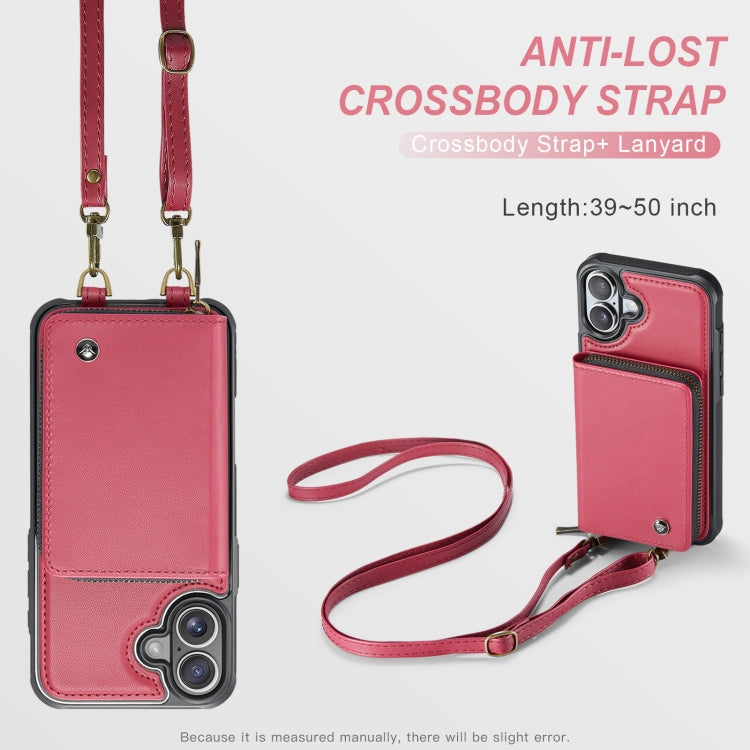 For iPhone 16 Plus JEEHOOD C22 Series Zipper Wallet Leather Phone Case with Dual Lanyard(Red) - free shipping - PMC Jewellery - Order now!