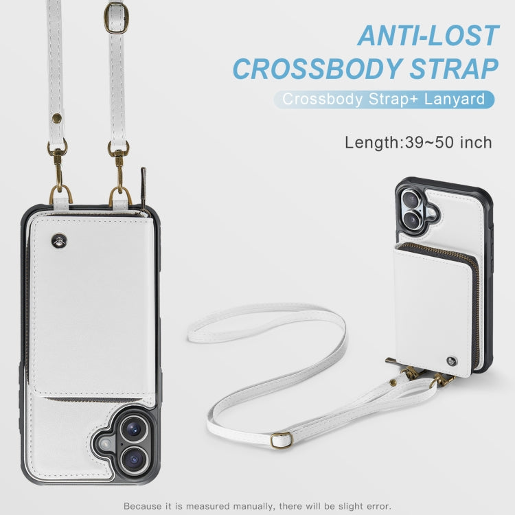For iPhone 16 Plus JEEHOOD C22 Series Zipper Wallet Leather Phone Case with Dual Lanyard(White) - free shipping - PMC Jewellery - Order now!