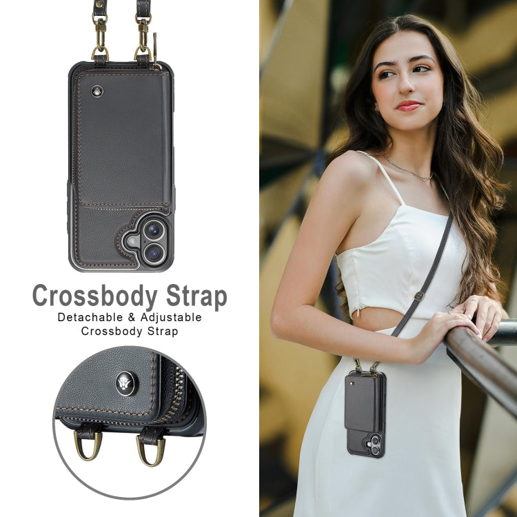 For iPhone 16 JEEHOOD C22 Series Zipper Wallet Leather Phone Case with Dual Lanyard(Black) - free shipping - PMC Jewellery - Order now!
