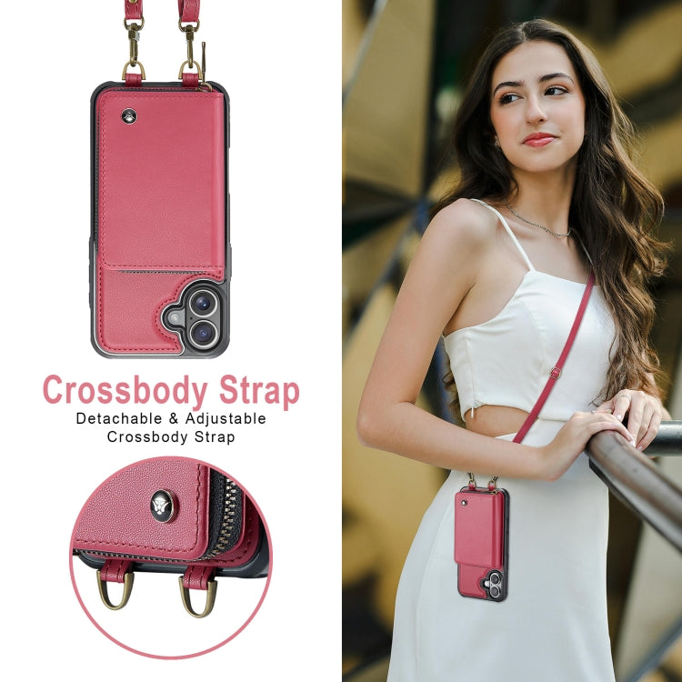 For iPhone 16 JEEHOOD C22 Series Zipper Wallet Leather Phone Case with Dual Lanyard(Red) - free shipping - PMC Jewellery - Order now!