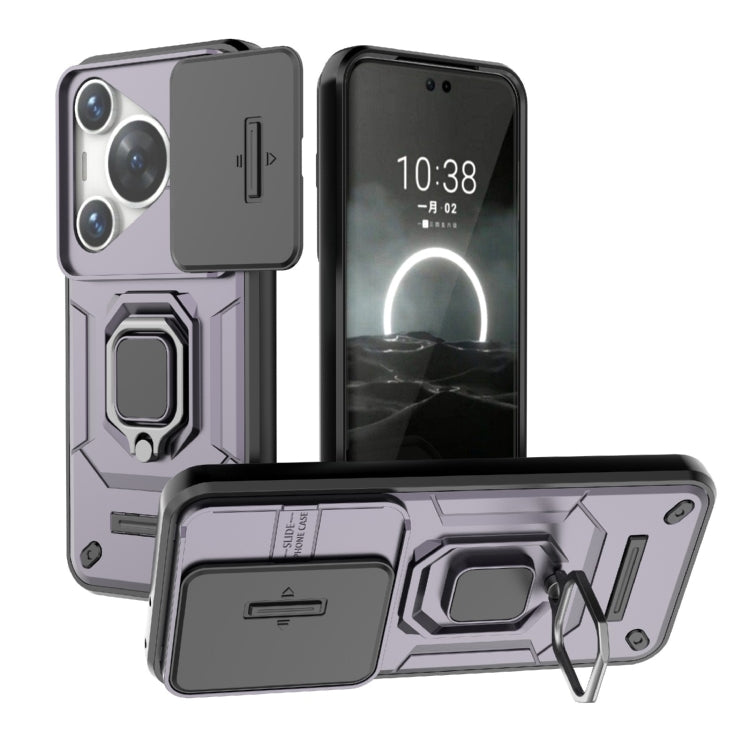 For Huawei Pura 70 Pro / Pura 70 Pro+ Sliding Camshield TPU + PC Shockproof Phone Case with Holder(Purple) - free shipping - PMC Jewellery - Order now!