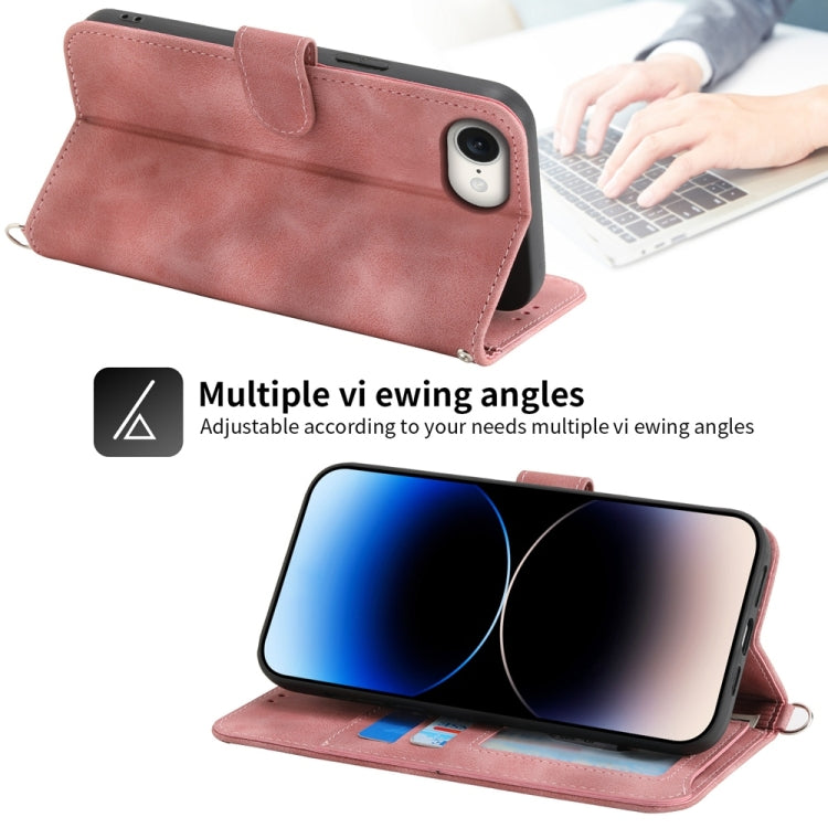 For iPhone 16e Skin-feel Flowers Embossed Wallet Leather Phone Case(Pink) - iPhone 16e Cases by PMC TechLife | Online Shopping South Africa | PMC TechLife | Buy Now Pay Later Mobicred