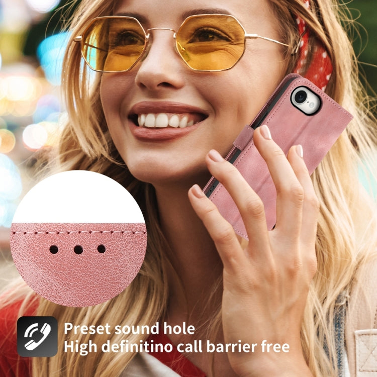 For iPhone 16e Skin-feel Flowers Embossed Wallet Leather Phone Case(Pink) - iPhone 16e Cases by PMC TechLife | Online Shopping South Africa | PMC TechLife | Buy Now Pay Later Mobicred