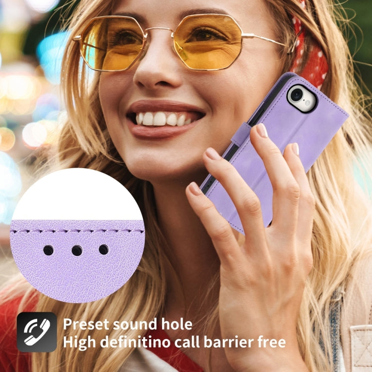 For iPhone 16e Skin-feel Flowers Embossed Wallet Leather Phone Case(Purple) - iPhone 16e Cases by PMC TechLife | Online Shopping South Africa | PMC TechLife | Buy Now Pay Later Mobicred