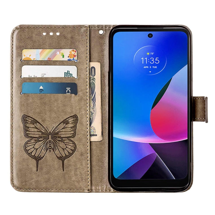 For Motorola Moto G Play 4G 2024 Embossed Butterfly Leather Phone Case(Grey) - Motorola Cases by PMC Jewellery | Online Shopping South Africa | PMC Jewellery | Buy Now Pay Later Mobicred