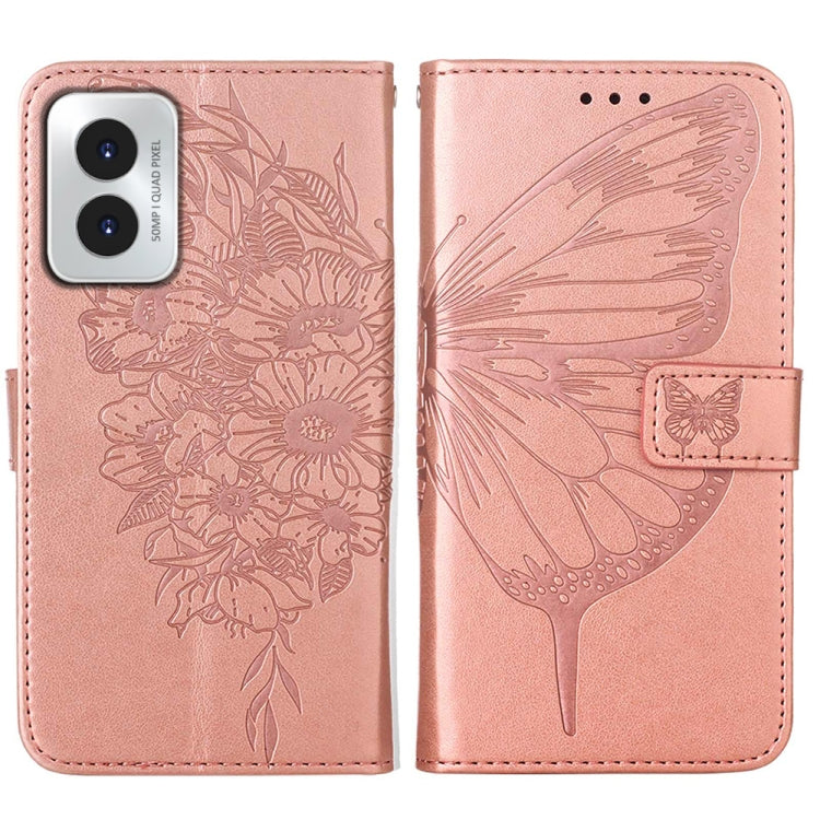 For Motorola Moto G Play 4G 2024 Embossed Butterfly Leather Phone Case(Rose Gold) - Motorola Cases by PMC Jewellery | Online Shopping South Africa | PMC Jewellery | Buy Now Pay Later Mobicred