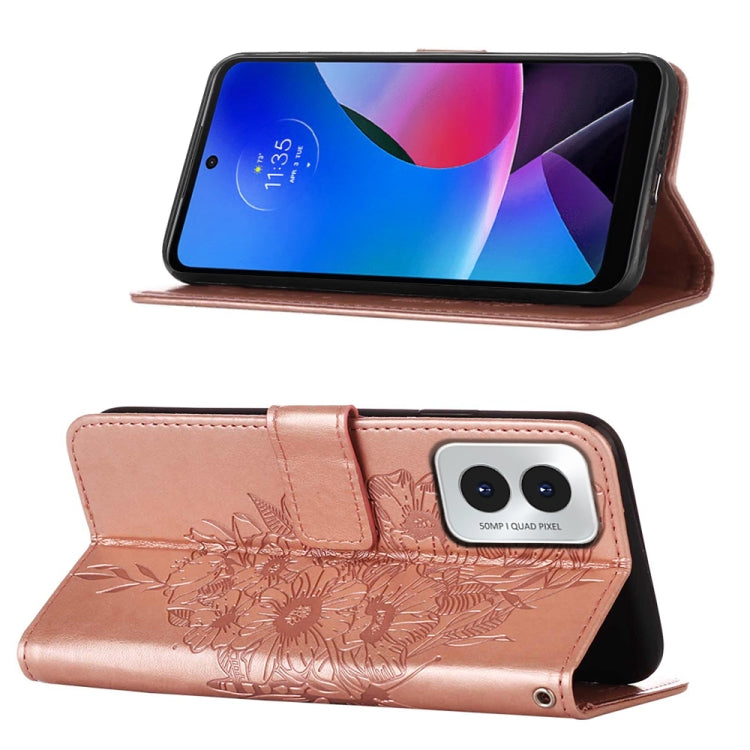 For Motorola Moto G Play 4G 2024 Embossed Butterfly Leather Phone Case(Rose Gold) - Motorola Cases by PMC Jewellery | Online Shopping South Africa | PMC Jewellery | Buy Now Pay Later Mobicred