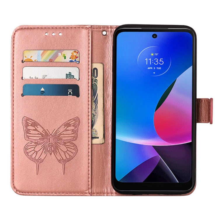 For Motorola Moto G Play 4G 2024 Embossed Butterfly Leather Phone Case(Rose Gold) - Motorola Cases by PMC Jewellery | Online Shopping South Africa | PMC Jewellery | Buy Now Pay Later Mobicred