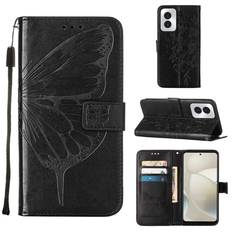 For Motorola Moto G Power 5G 2024 Embossed Butterfly Leather Phone Case(Black) - Motorola Cases by PMC Jewellery | Online Shopping South Africa | PMC Jewellery | Buy Now Pay Later Mobicred
