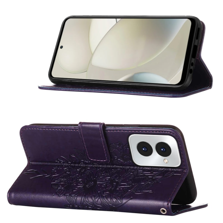 For Motorola Moto G Power 5G 2024 Embossed Butterfly Leather Phone Case(Dark Purple) - Motorola Cases by PMC Jewellery | Online Shopping South Africa | PMC Jewellery | Buy Now Pay Later Mobicred