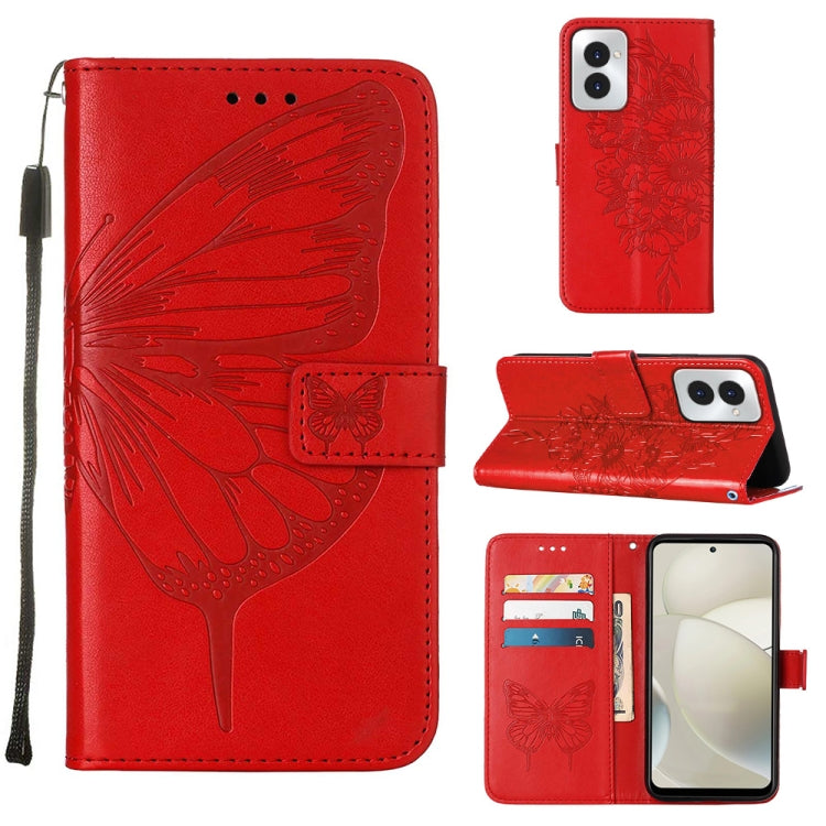 For Motorola Moto G Power 5G 2024 Embossed Butterfly Leather Phone Case(Red) - Motorola Cases by PMC Jewellery | Online Shopping South Africa | PMC Jewellery | Buy Now Pay Later Mobicred
