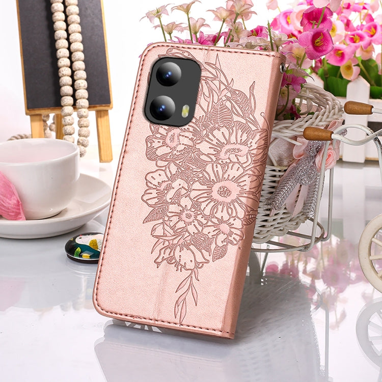 For Motorola Moto G Play 5G 2024 Embossed Butterfly Leather Phone Case(Rose Gold) - Motorola Cases by PMC Jewellery | Online Shopping South Africa | PMC Jewellery | Buy Now Pay Later Mobicred