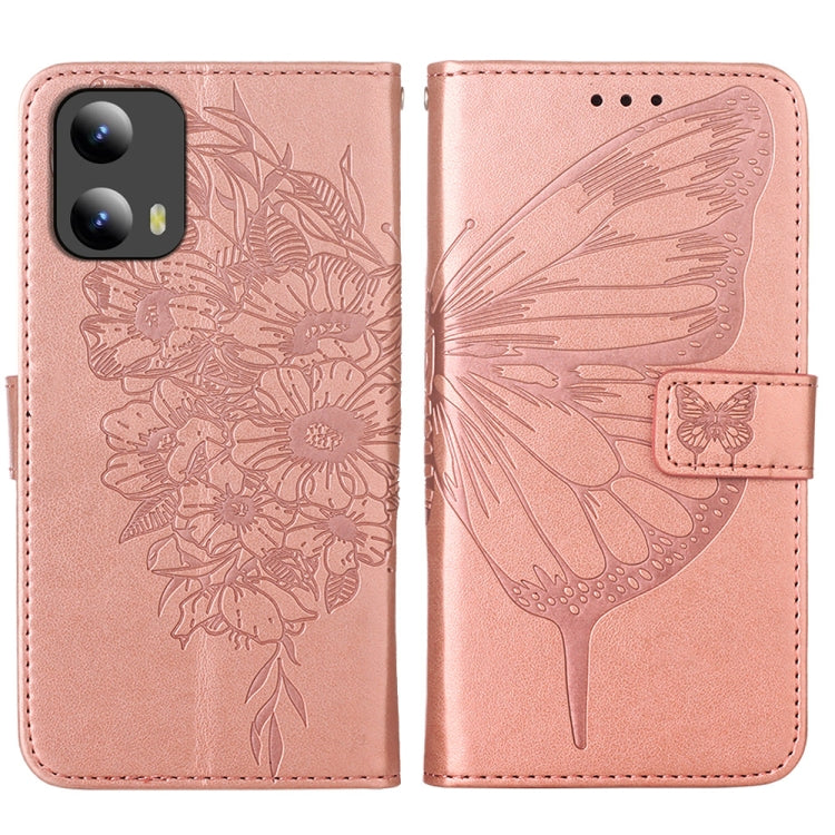 For Motorola Moto G Play 5G 2024 Embossed Butterfly Leather Phone Case(Rose Gold) - Motorola Cases by PMC Jewellery | Online Shopping South Africa | PMC Jewellery | Buy Now Pay Later Mobicred