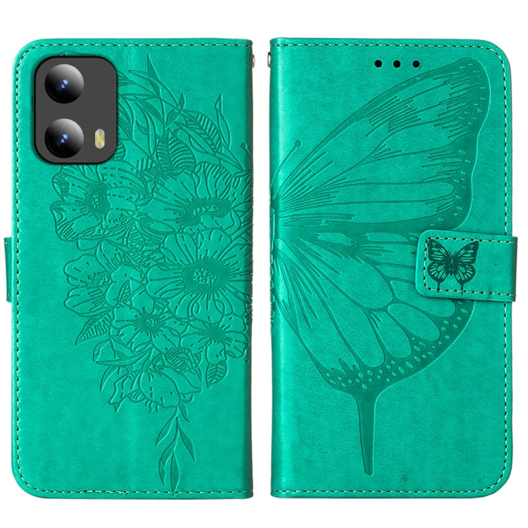 For Motorola Moto G Play 5G 2024 Embossed Butterfly Leather Phone Case(Green) - Motorola Cases by PMC Jewellery | Online Shopping South Africa | PMC Jewellery | Buy Now Pay Later Mobicred