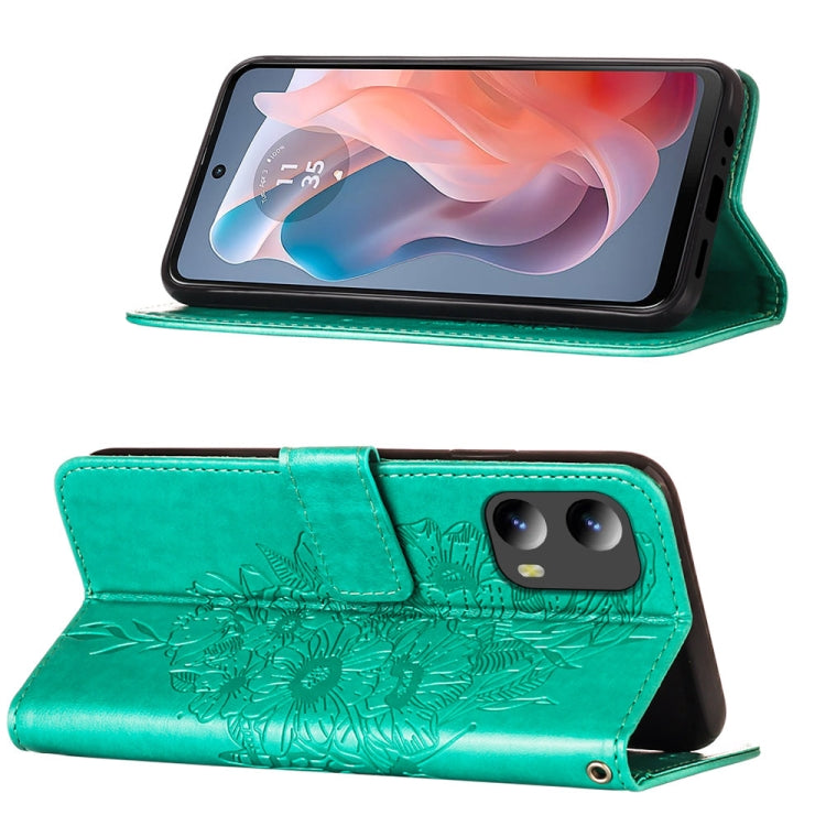 For Motorola Moto G Play 5G 2024 Embossed Butterfly Leather Phone Case(Green) - Motorola Cases by PMC Jewellery | Online Shopping South Africa | PMC Jewellery | Buy Now Pay Later Mobicred