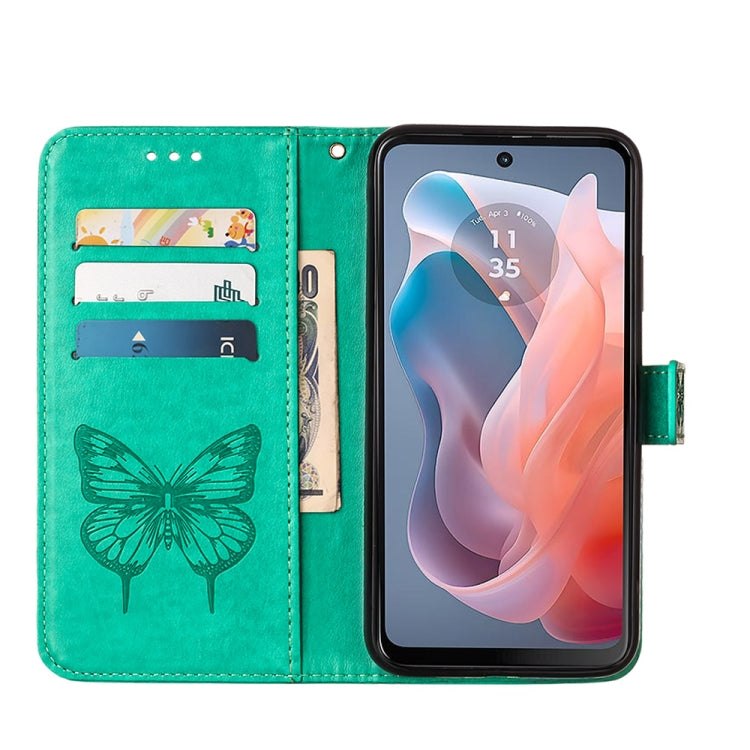 For Motorola Moto G Play 5G 2024 Embossed Butterfly Leather Phone Case(Green) - Motorola Cases by PMC Jewellery | Online Shopping South Africa | PMC Jewellery | Buy Now Pay Later Mobicred